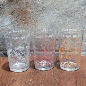Vintage Welchs Jelly Glasses The Flintstones Fred Barney Pebbles Dino Bam Bam